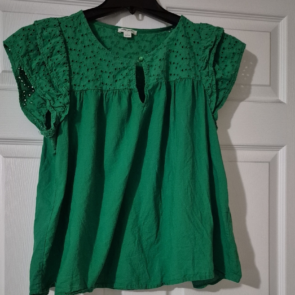 Ultra Pink Green Eyelet Blouse